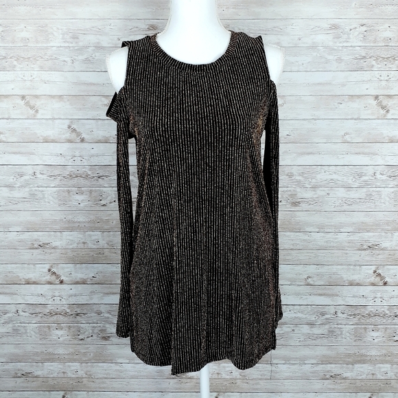 Michael Kors Cold Shoulder Top M Gold Black 198 - Picture 1 of 6